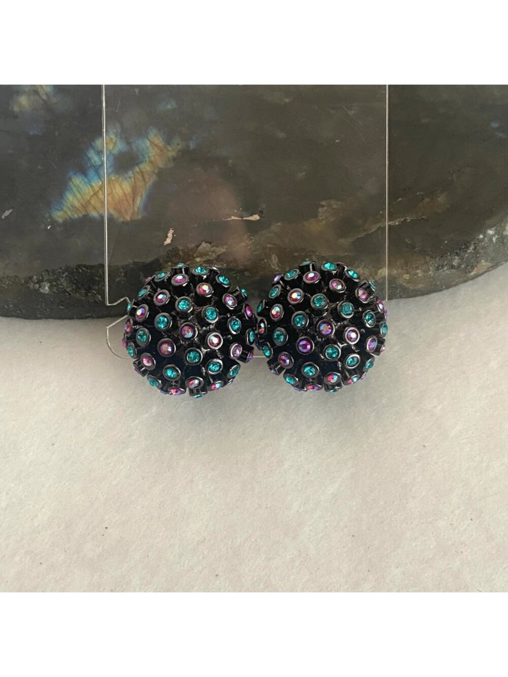 VTG Joan Rivers Classics Gunmetal Domed Sputnik Style Clip-On Earrings